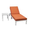 Leisuremod Chelsea Modern Outdoor Weathered Grey Chaise Lounge Chair With Side Table & Orange Cushions CLTWGR-77OR